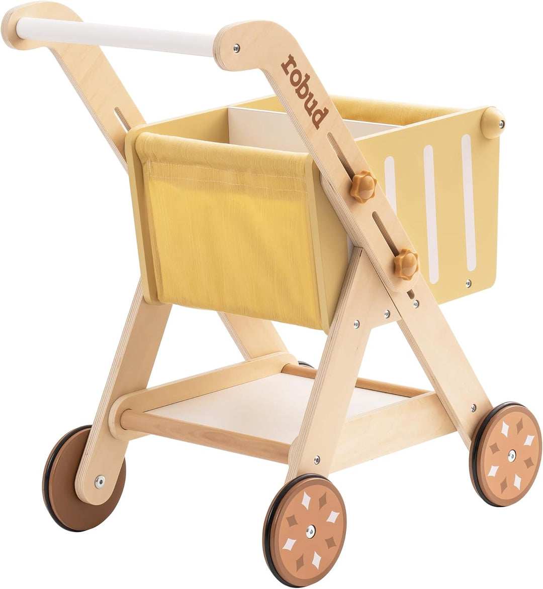 ROBUD Einkaufswagen aus Holz für Mädchen und Jungen, Baby Push Walker, höhenverstellbarer hölzerner