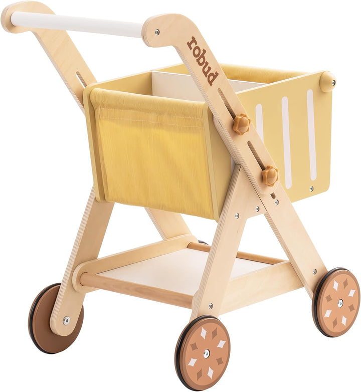 ROBUD Einkaufswagen aus Holz für Mädchen und Jungen, Baby Push Walker, höhenverstellbarer hölzerner