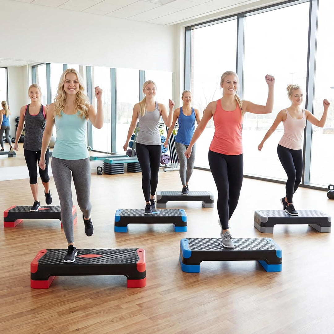 COSTWAY Aerobic Stepper 4 fach höhenverstellbar, 300 kg belastbar | Steppbrett mit Widerstandsbänder