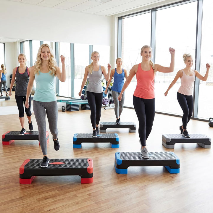 COSTWAY Aerobic Stepper 4 fach höhenverstellbar, 300 kg belastbar | Steppbrett mit Widerstandsbänder
