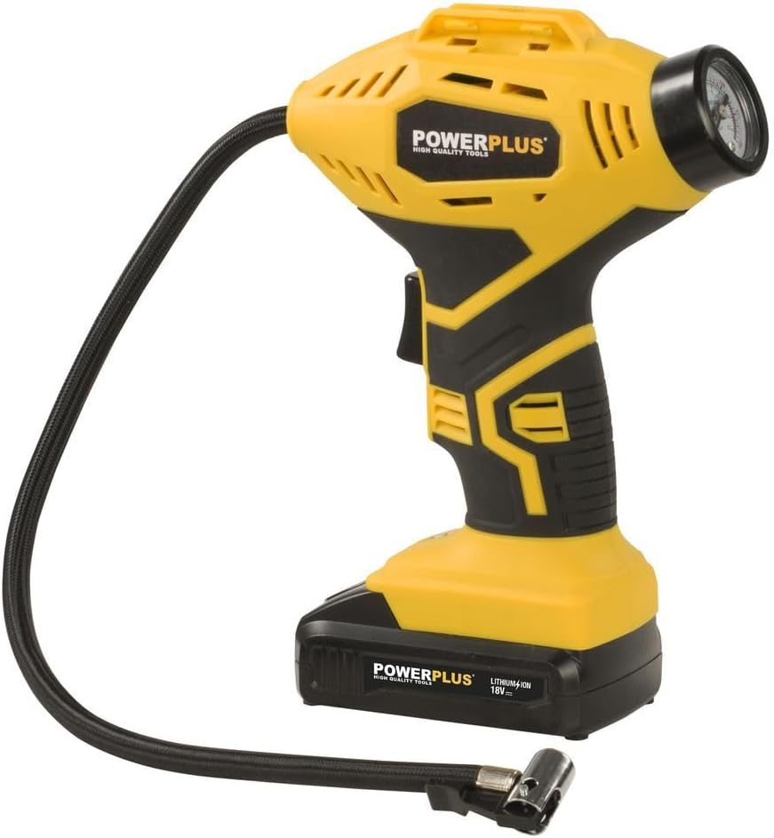 Powerplus POWX1700 Akku Kompressor - Druckluft Kompressor mit 18V und 8 bar Leistung - Inkl. 1 x 1,5