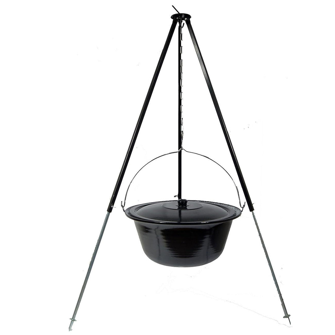 troph-e-shop Set Gulaschkessel 30 L mit Deckel Emaille und Dreibein Teleskop 90-145 cm