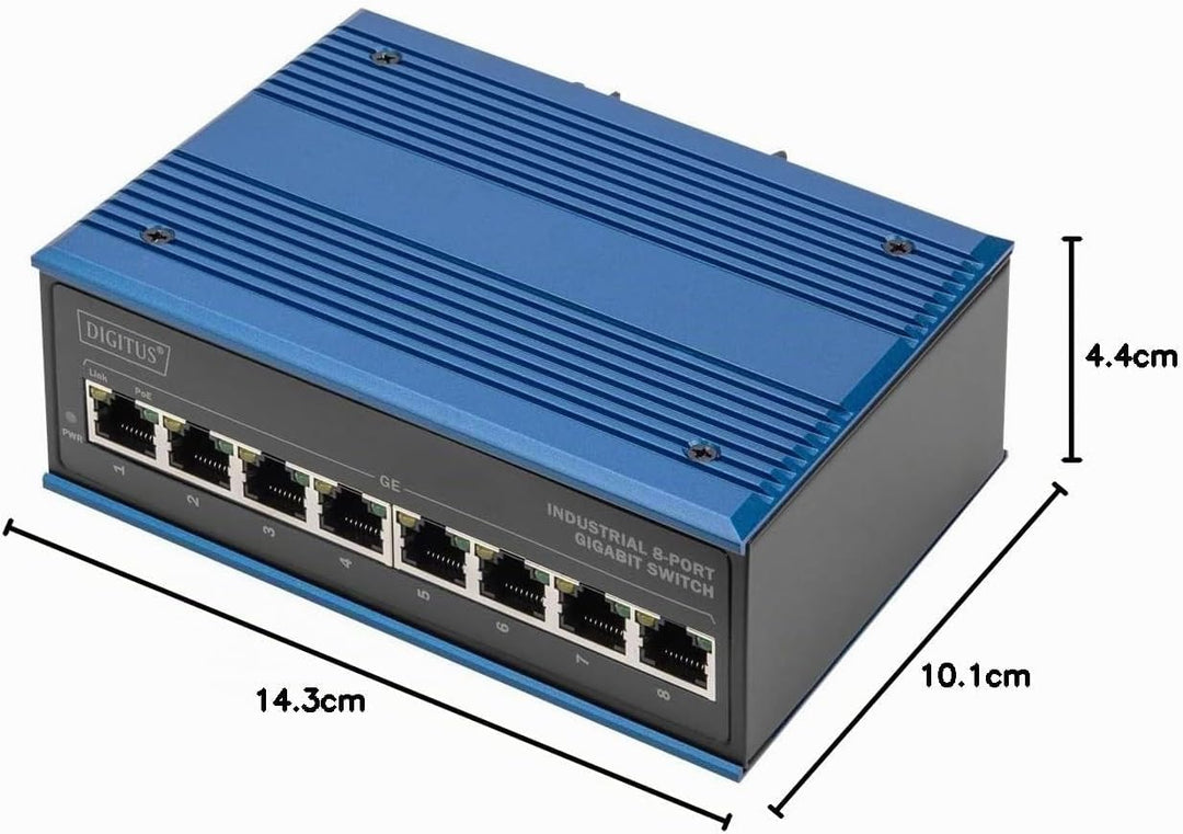DIGITUS PoE Netzwerk-Switch - 8-Port Gigabit Ethernet - DIN-Rail Montage - Klemmleiste - Lüfterlos -