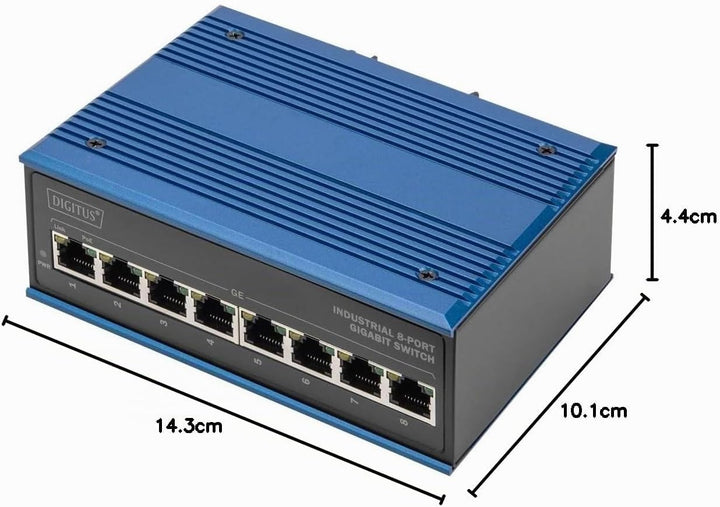 DIGITUS PoE Netzwerk-Switch - 8-Port Gigabit Ethernet - DIN-Rail Montage - Klemmleiste - Lüfterlos -