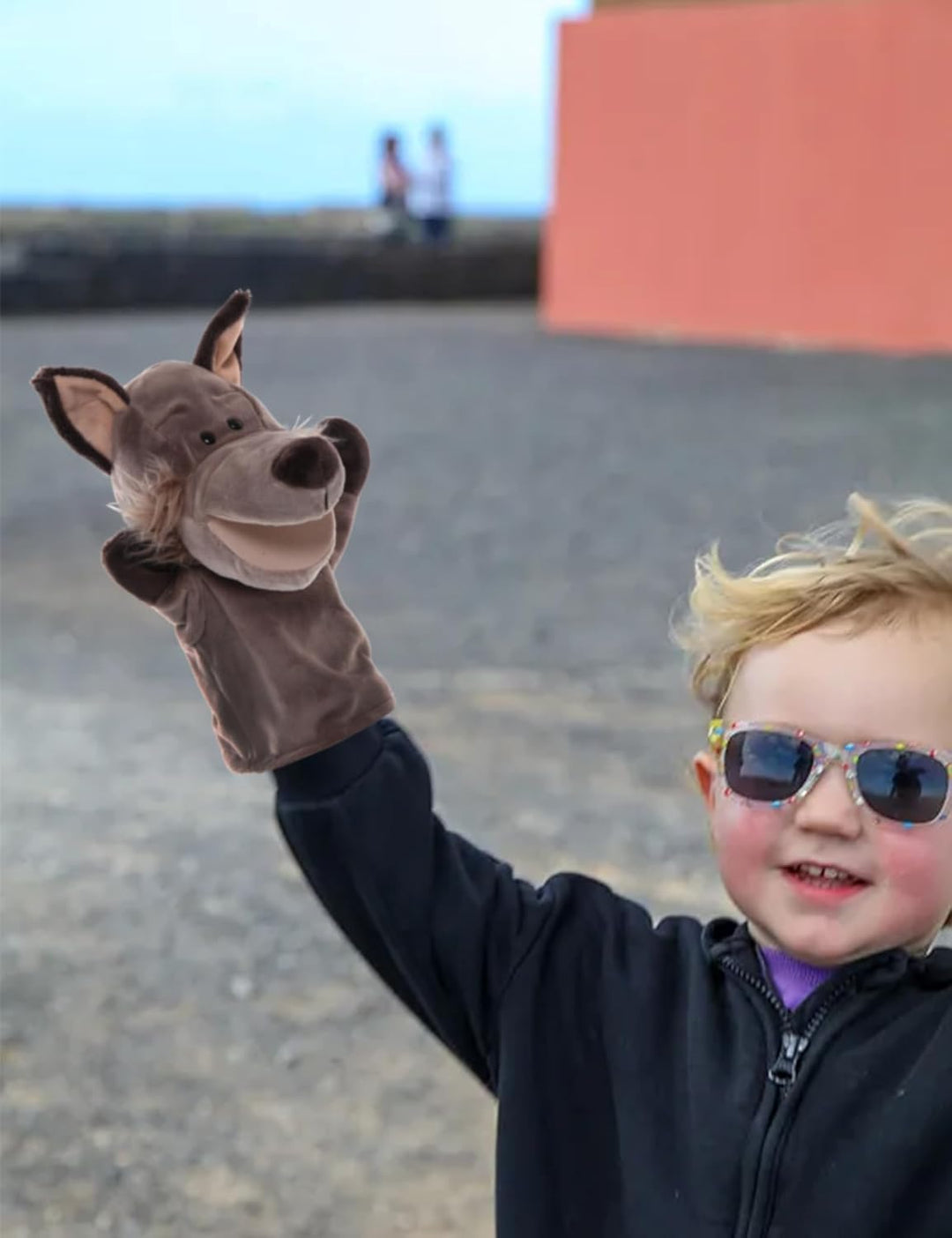 Handpuppen Tiere Wolf & Hirsch für Kinder Erwachsene, Plüschtiere Mund Kann Sich öFfnen, 2Pcs Hand P