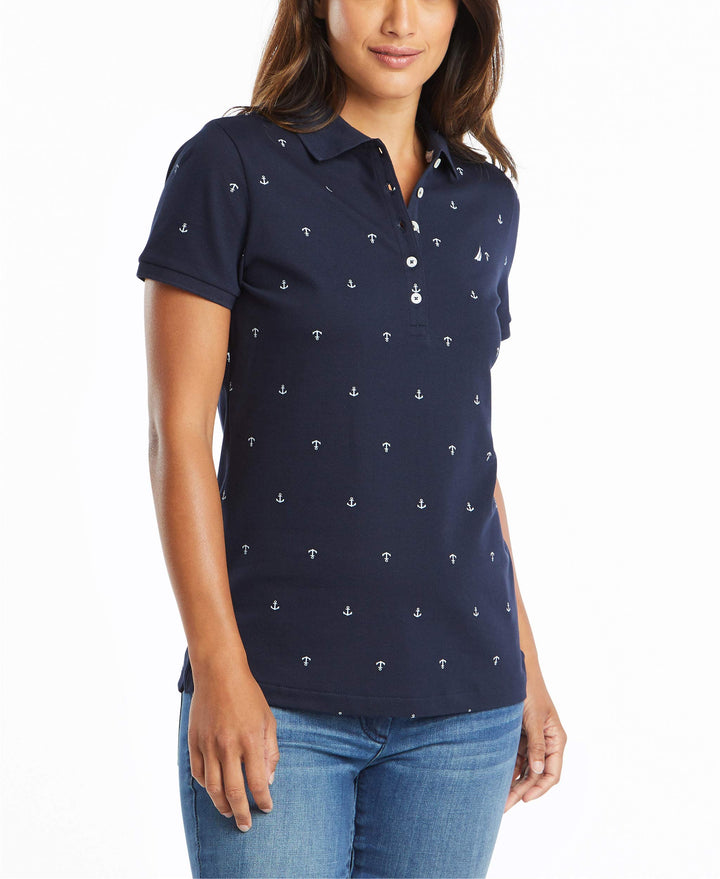 Nautica Damen Anchor Short Sleeve Breathable Stretch Cotton Polo Shirt Poloshirt S Navy, S Navy