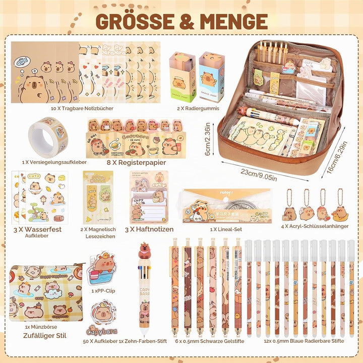 Capybara Federmäppchen Set, Süsses Capybara Stifte, Reichhaltige Capybara Mäppchen, Capybara Sachen