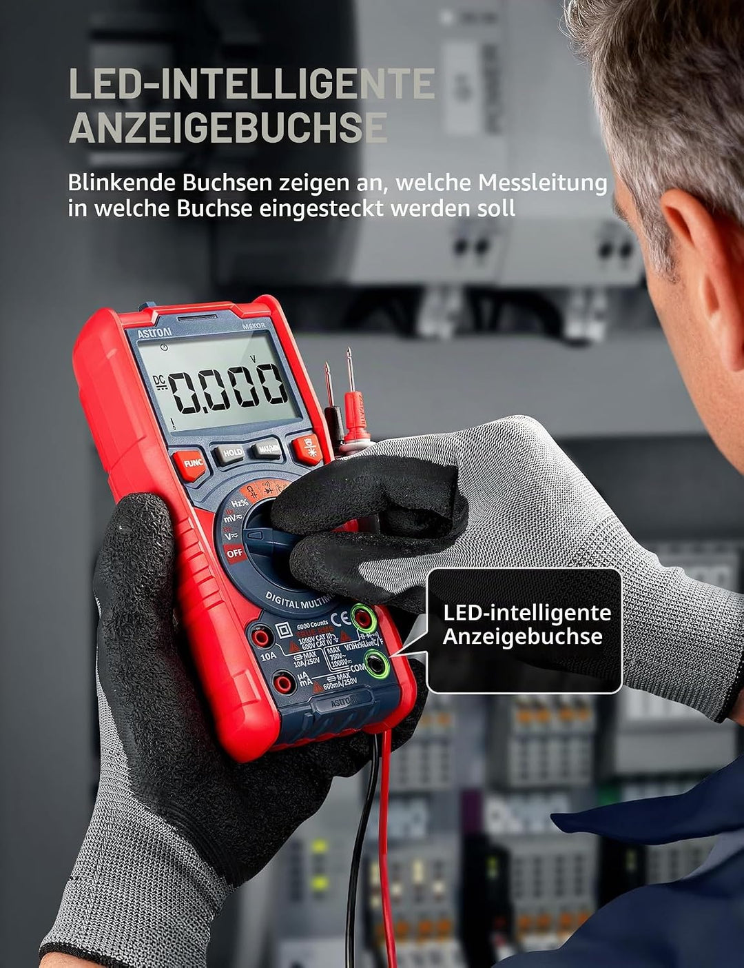 AstroAI Digital Multimeter mit NCV, True RMS Auto-Range 6000 Counts Spannungsprüfer Voltmeter, misst