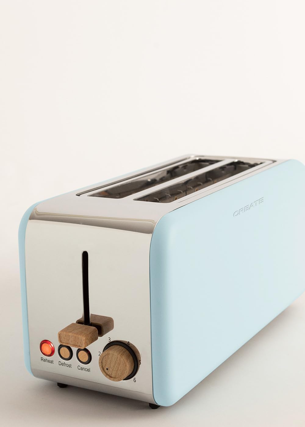 CREATE/TOAST RETRO XL/Toaster Pastellblau / 6 Leistungsstufen, Krümelschublade, Thermostat, Auftauen