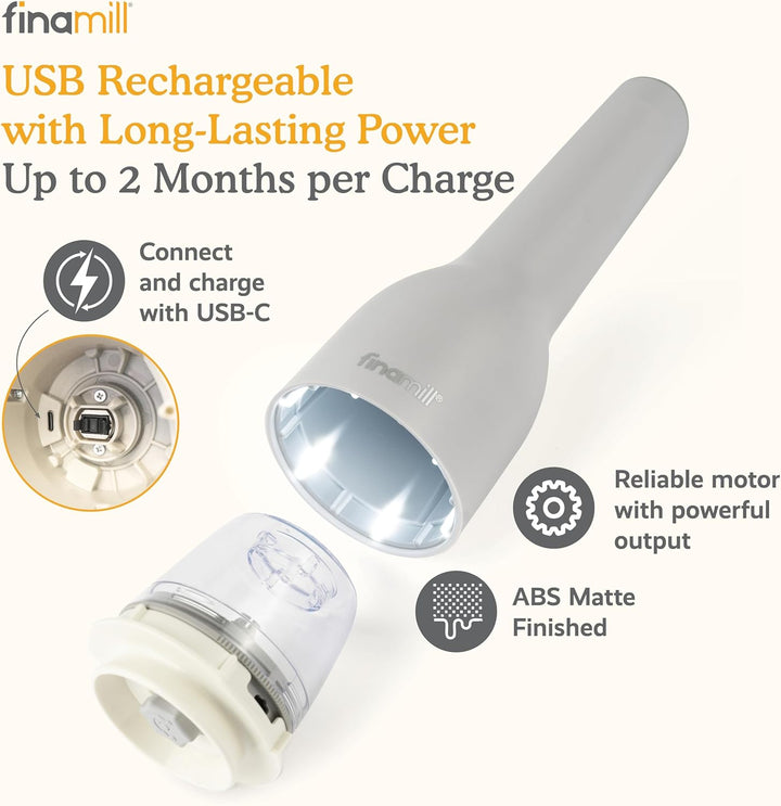 FinaMill GP813437-111STO USB Gewürzmühlen-Set, Kunststoff, Steingrau