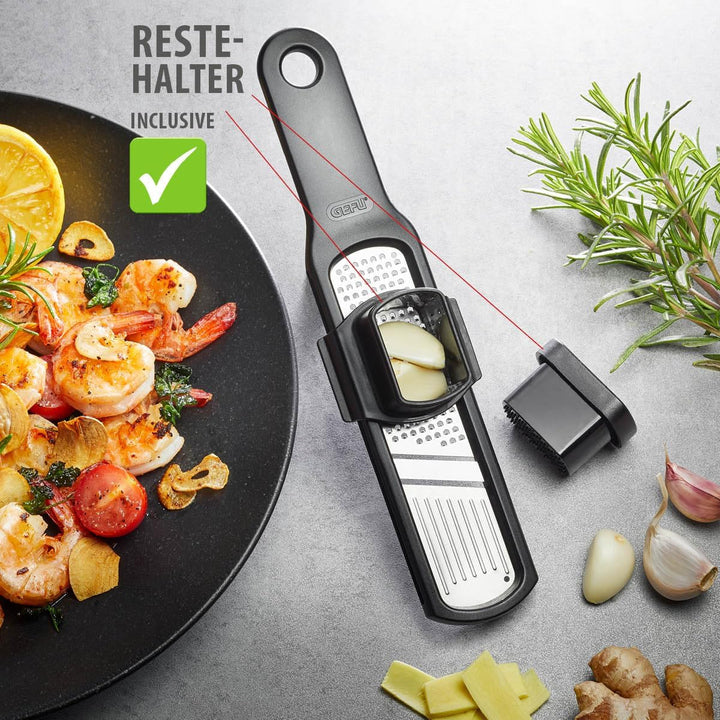 GEFU Knoblauchreibe RAFINO - kleine Handreibe für die Küche zum Hobeln und Reiben von Knoblauch, Ing
