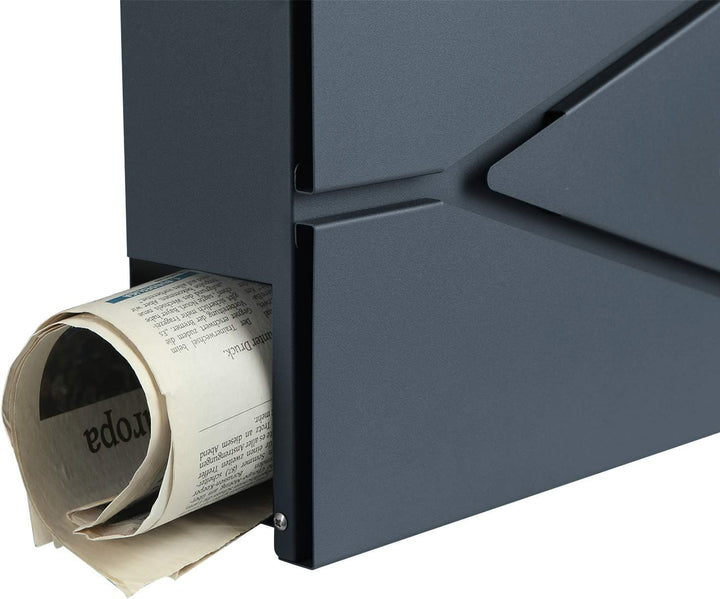 SONGMICS Briefkasten, Wandmontage, mit Zeitungshalter, Schlüssel, modernes Design, Grau Anthrazit GM