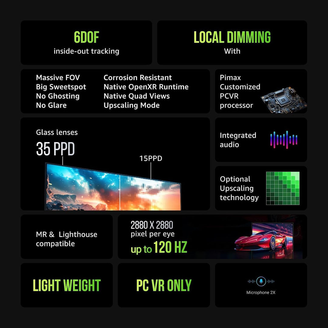 Pimax Crystal Light Vollzahlungs-Version - Hochauflösendes PC-VR-Headset mit 8K-Auflösung und 120 Hz