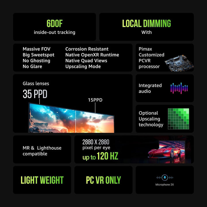Pimax Crystal Light Vollzahlungs-Version - Hochauflösendes PC-VR-Headset mit 8K-Auflösung und 120 Hz