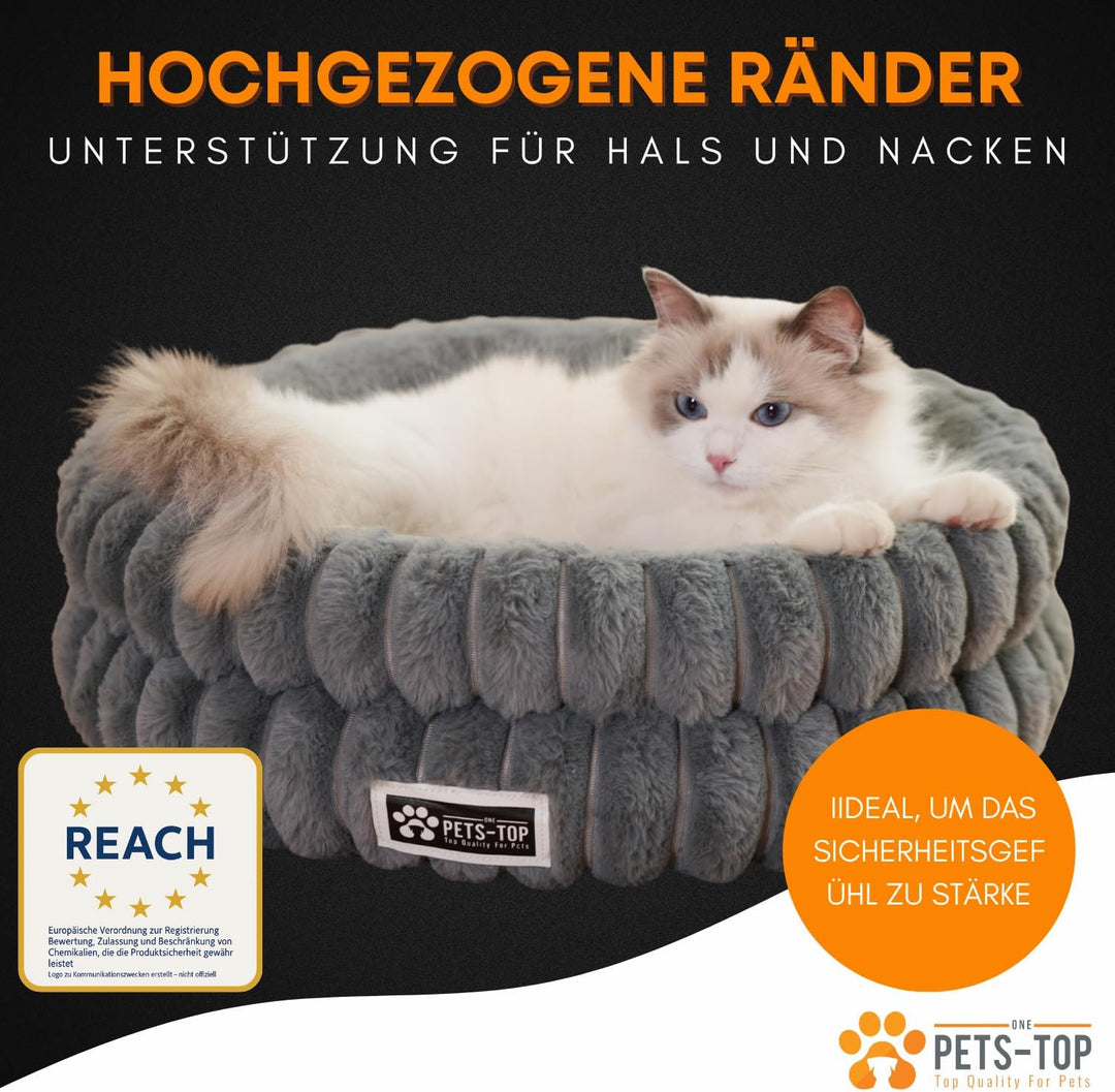 One PETS-TOP Katzenbett Flauschig – Katzenkissen Rund Weich – Cat Bed Waschbar – Schlafplatz für Kat