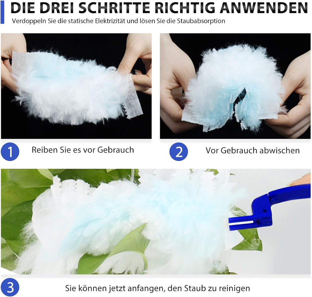 50 Stück Staubmagnet Staubwedel Nachfüllpack für Swiffer, Mikrofaser Staubwischer mit 1 Handgriff vo