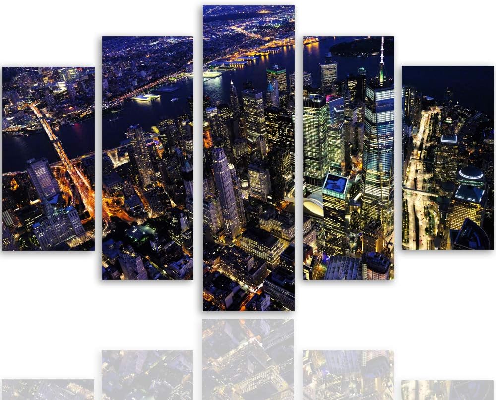 Feeby Wanddeko XXL Stadt City Leinwandbild 5 Teilig Landschaft Architektur bunt 100x70 cm Leinwandbi