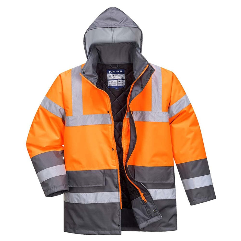 Portwest Zweifarbige Warnschutz-Verkehrs-Jacke, Grösse: M, Farbe: Orange/Grau, S467OGYM Size Medium