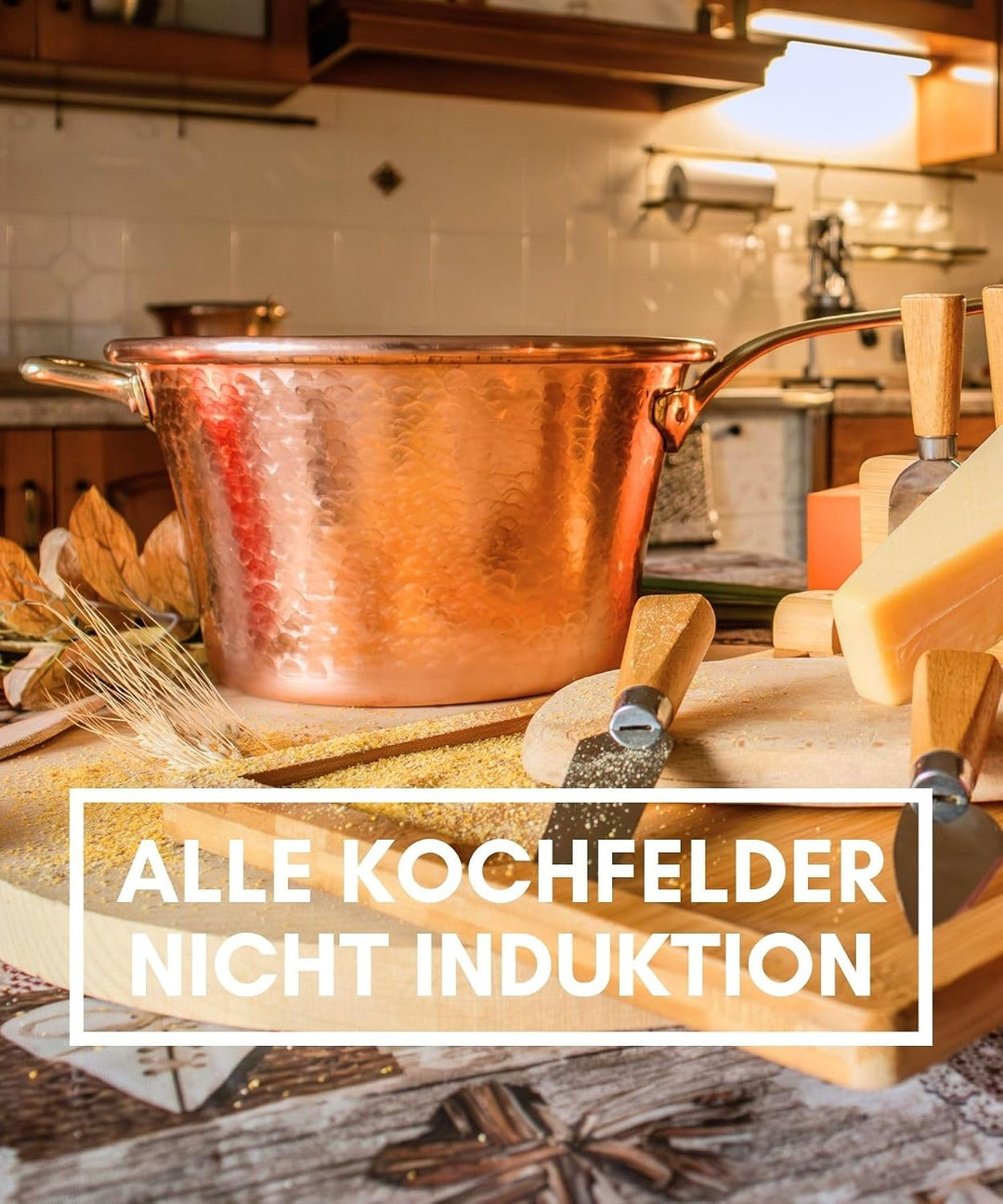 CREARTISTIC 100% Made in Italy- Kupferkessel - für Polenta - Kupfertopf für Marmelade -27cm Durchmes