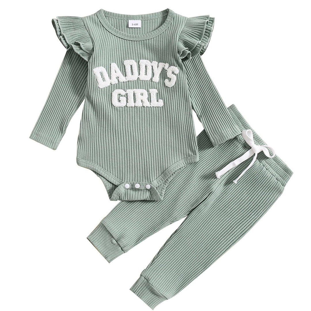 JiAmy Neugeborene Baby Mädchen Kleidung Rüschen Langarm Spitze Strampler Daddys Girl Bodysuit und La