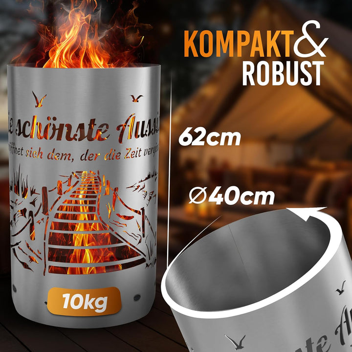 TiKo-Design Feuertonne Strand & Steg Motiv mit Spruch – „Die schönste Aussicht eröffnet Sich dem, de