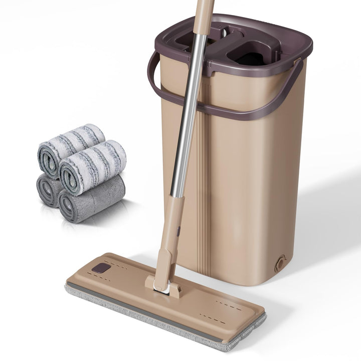 Masthome Bodenwischer mit Eimer Set, Putzeimer und Flacher Mopp Set mit Langem Griff aus Edelstahl u