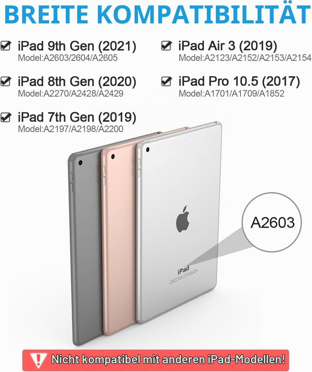 APHBZGE Tastatur Hülle für iPad 9/8/7. Generation 10,2 Zoll, abnehmbare Hülle mit Bluetooth-Tastatur
