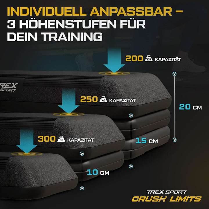 Steppbrett höhenverstellbar TX-038PAS | Fitenss Stepper 3 Stufen, rutschfest, Steppboard für zuhause