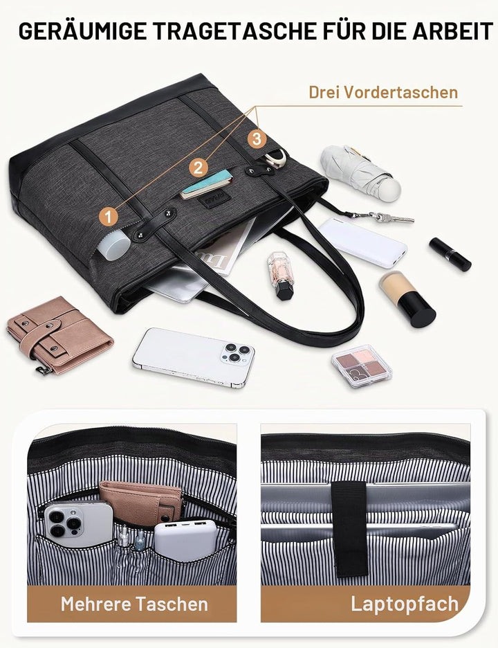 RAVUO Laptop Handtasche Damen,Elegant 15,6 Zoll Schultertasche Wasserdicht Shopper Aktentasche Busin