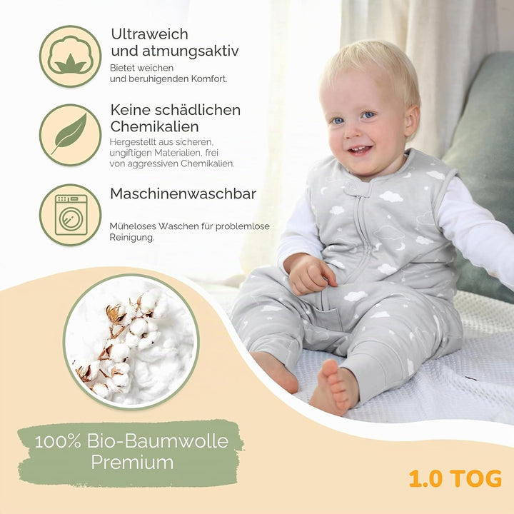 Mama Cheetah Baby Schlafsack mit Füsse 1.0 TOG, Ganzjahres Schlafsack, Bio-Baumwolle Baby Schlafsäck