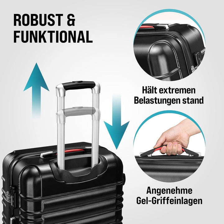 MONZANA® 4tlg Kofferset Schloss Organizer Kofferwaage Gurt Gel-Griffe Zwillingsrollen Standfüsse Tro
