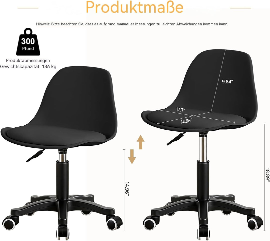Kleiner Schreibtischstuhl ohne Armlehnen, höhenverstellbarer Home-Office-Stuhl für Jugendliche Black