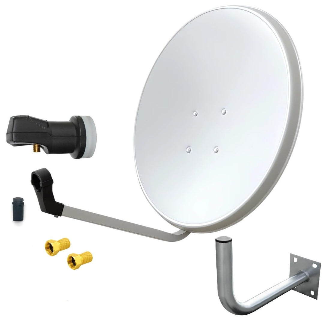 ARLI 60 cm HD Sat Anlage Single LNB Digital + Wandhalter 45 cm + 2 F-Stecker 1 Teilnehmer Antenne li