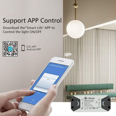 eMylo Smart WiFi RF Lichtschalter Drahtlose Fernbedienung Relaismodulschalter 5V-36V 1 Kanal Timer C