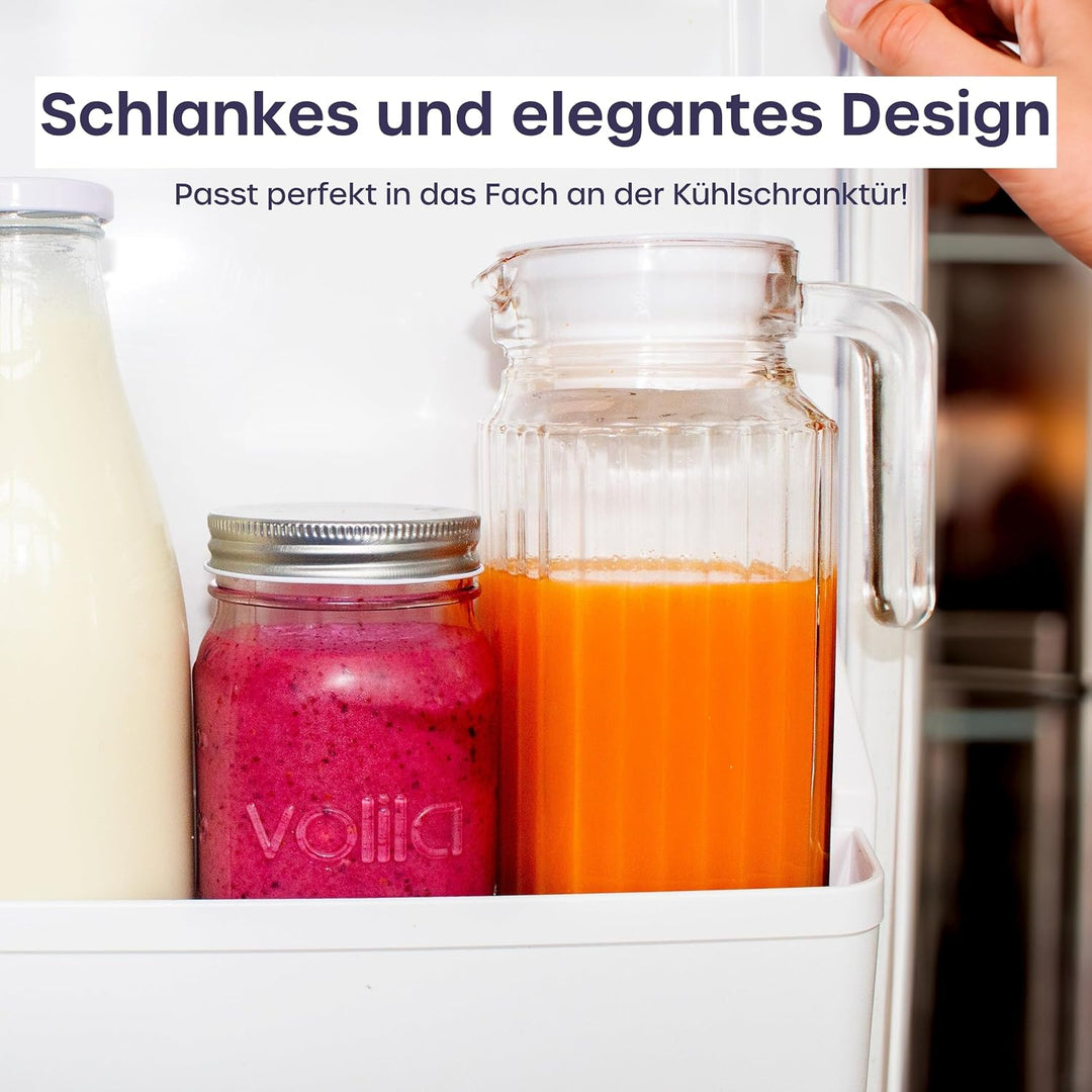 Kühlschrankkrug 1L Glas Wasserkrug mit Deckel (2er Pack) – Glaskrug Geriffeltem Glasdesign & Griff f