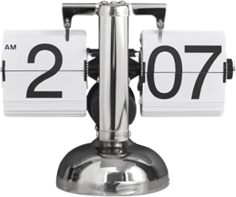 Flip Desk Clock, Quarzwerk Mechanische Flip Clock Single Foot Auto für Büro für Zuhause (Weiss), Wei