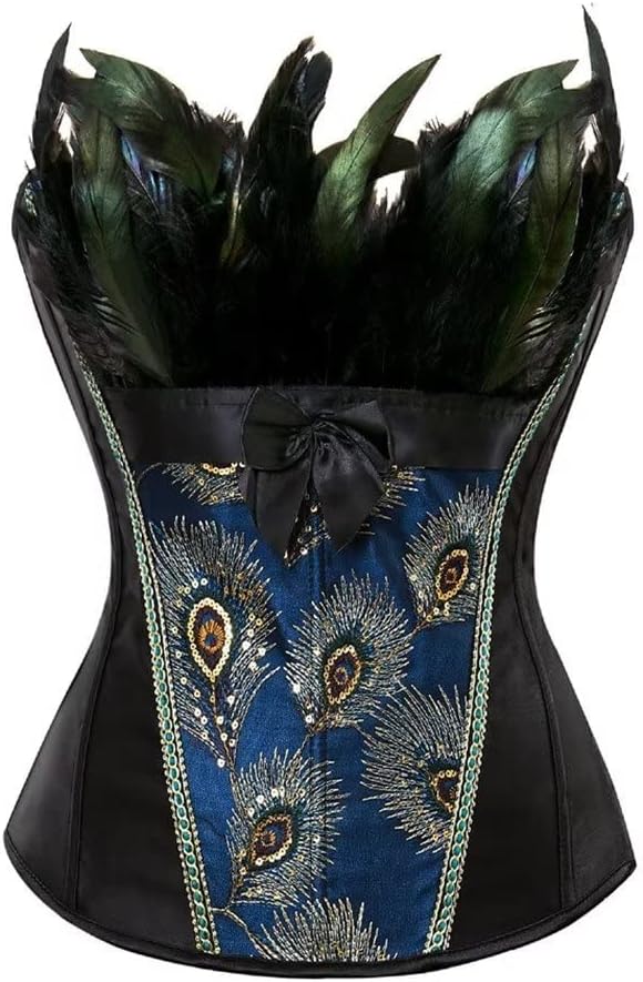 Jutrisujo korsett Corsagenkleid rock kleid corsage korsage pfau feder damen vollbrust bustier gothic