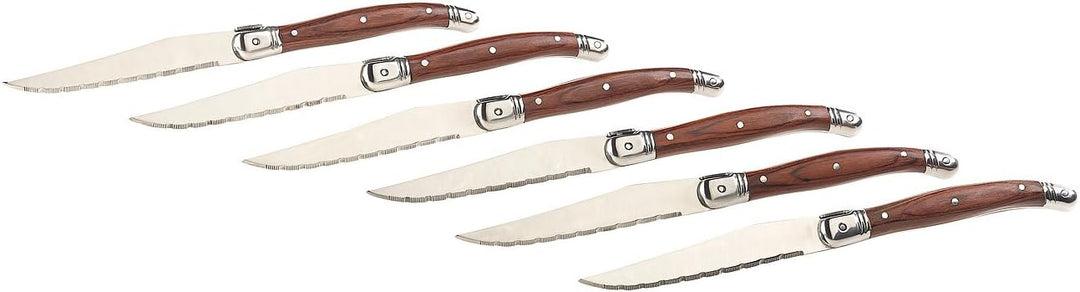 Rosenstein & Söhne Steakbesteck: 6er-Set Laguiole-Steakmesser mit Pakkaholz-Griff und Messerständer