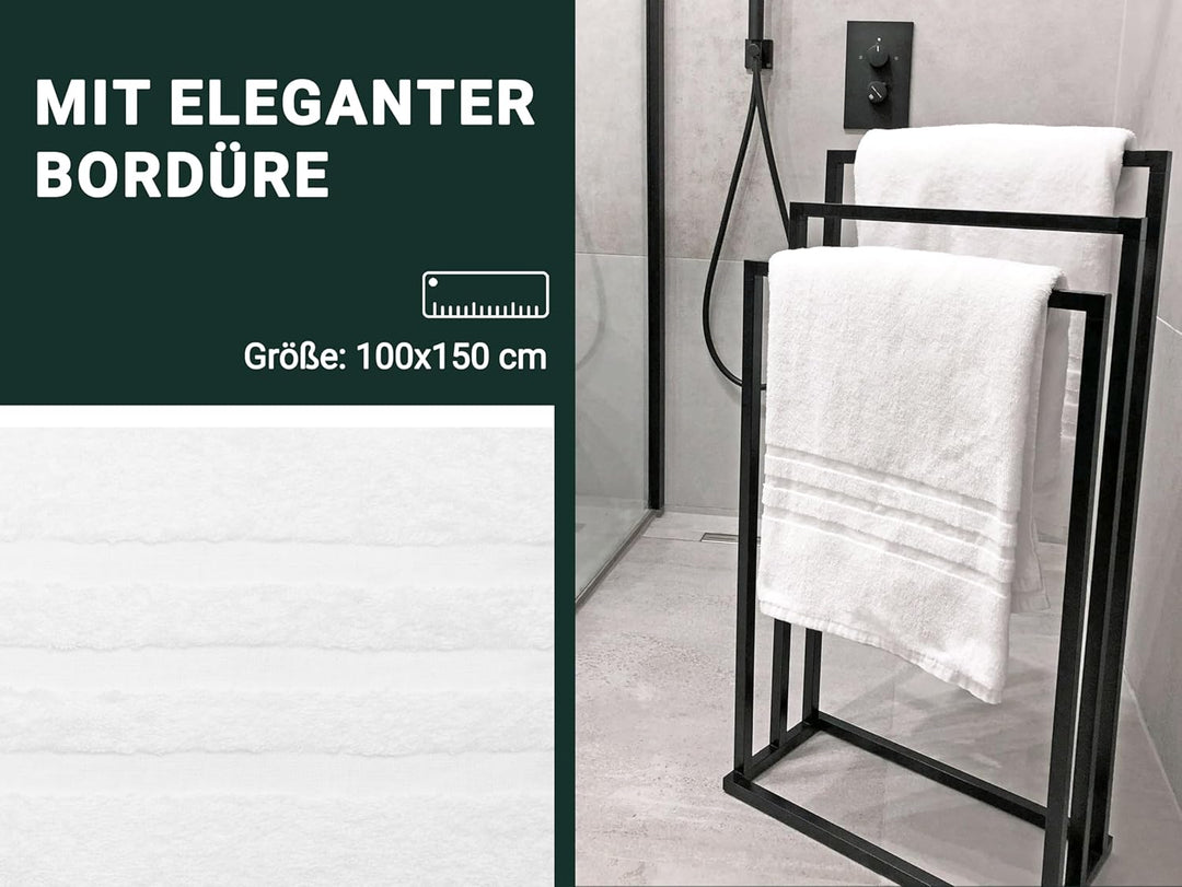 ZOLLNER 5er Set Badehandtücher, Duschtücher, 100x150 cm, Baumwolle, weiss, 5er Set