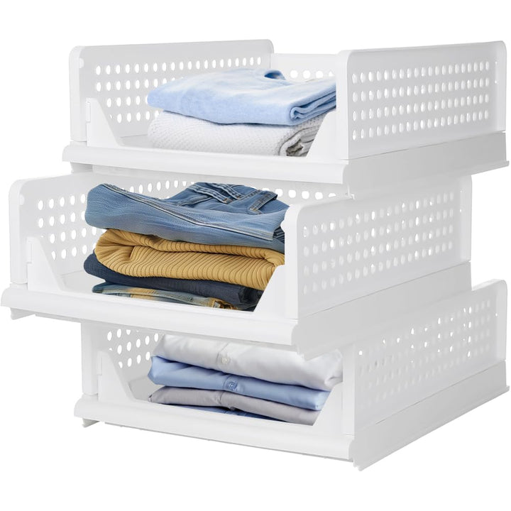 Homewell 3er Set Stapelbar Kunststoff Schubladenbox, Faltbar Lagerkisten Schublade Aufbewahrungsboxe
