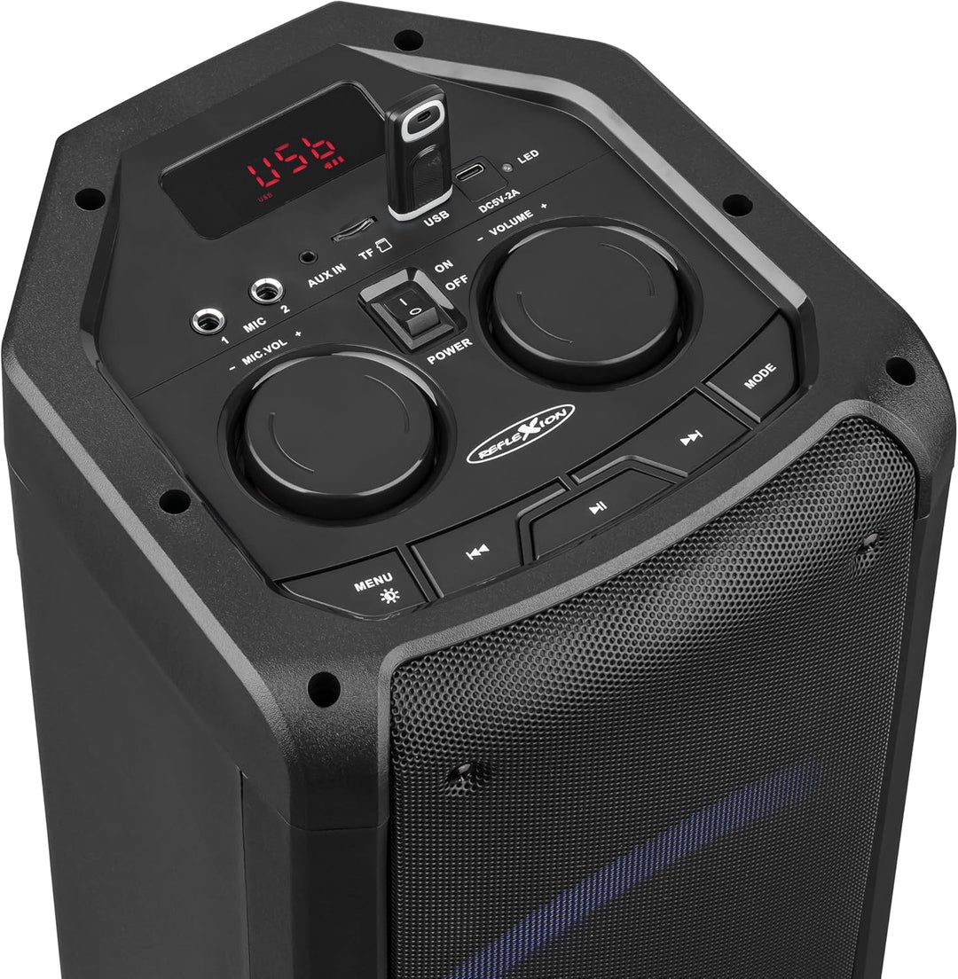 REFLEXION PS09BT DJ Karaoke PA-Anlage, mobil mit Akku und Lichteffekten (Bluetooth, True Wireless St