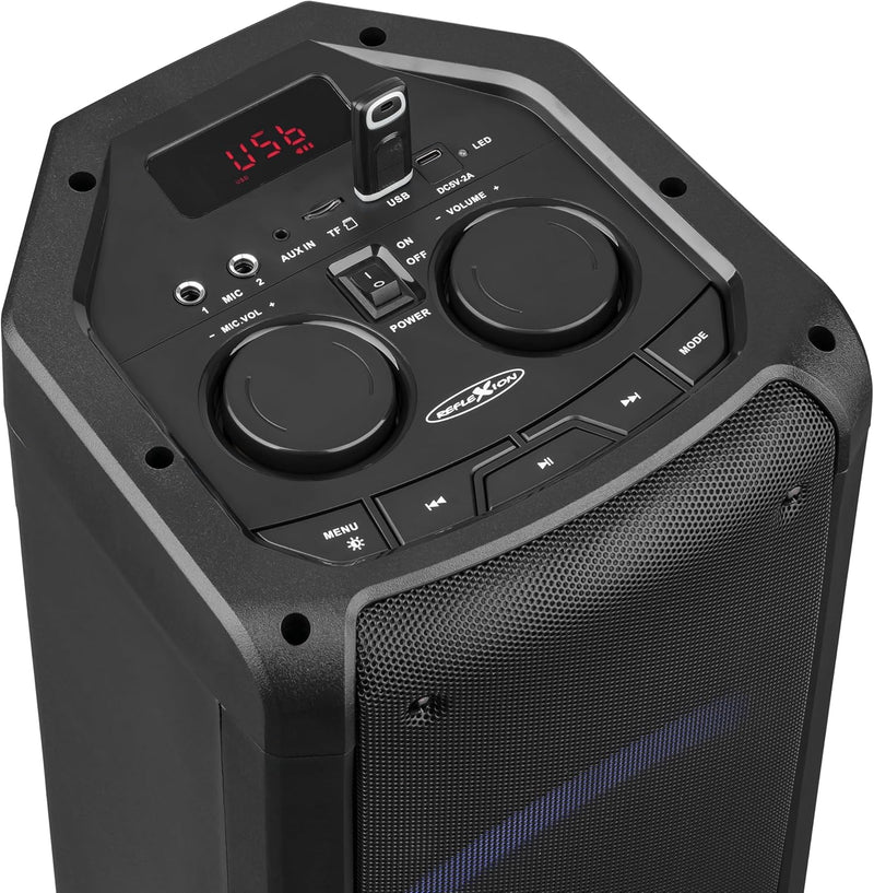 REFLEXION PS09BT DJ Karaoke PA-Anlage, mobil mit Akku und Lichteffekten (Bluetooth, True Wireless St
