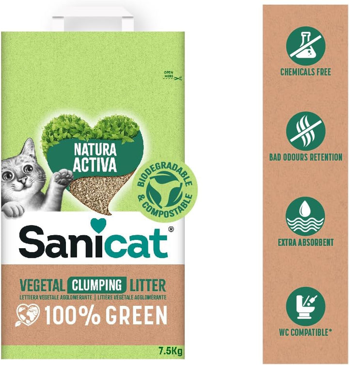 Sanicat – Pflanzliche Klumpstreu Natura Activa 100 % Green | Hohe Absorption und natürliche Klumpenb