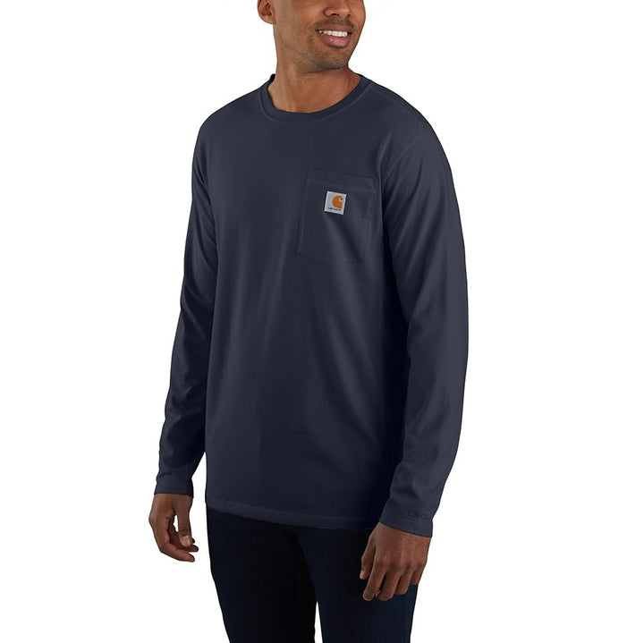 Carhartt Herren Langarmshirt Force Flex Pocket L Tall Marineblau, L Tall Marineblau