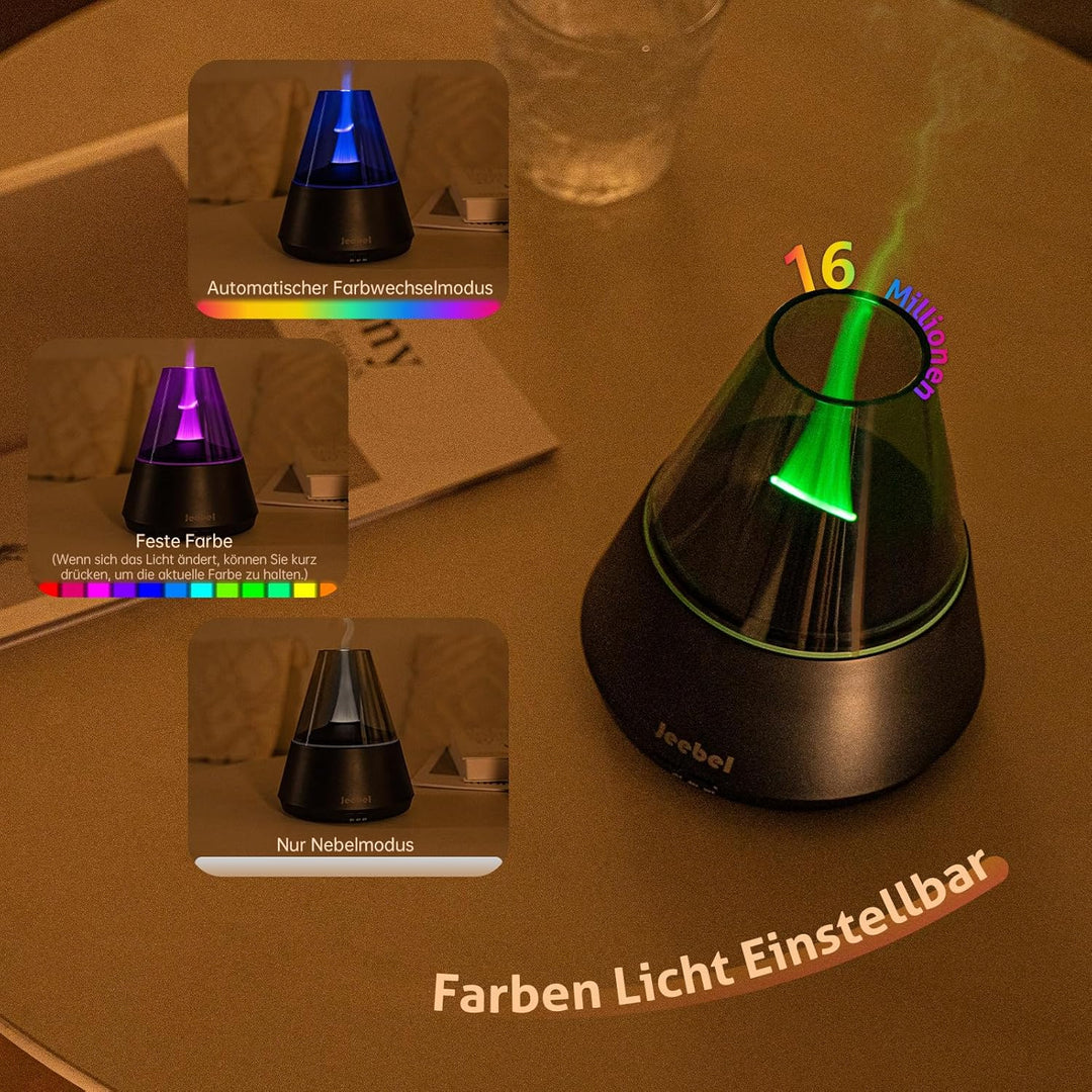 Aroma Diffuser für Ätherische Öle - 300ml Moderner Diffusor mit Farbigen LED Flamme Variation, USB-C