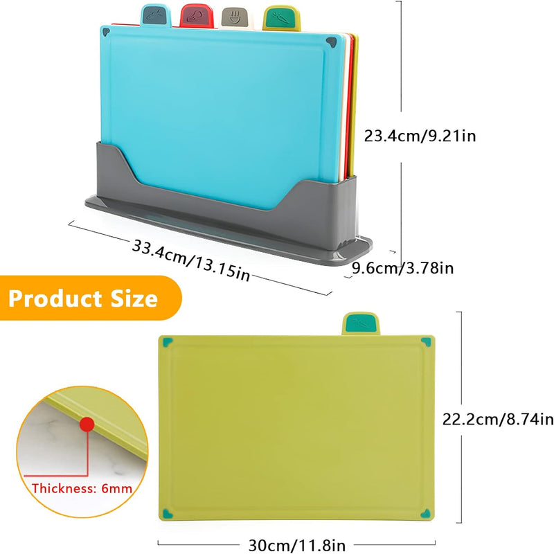 Schneidebrett aus Kunststoff, BPA-Free, 30x22cm 4 Stück Schneidebretter Set Frühstücksbrettchen mit