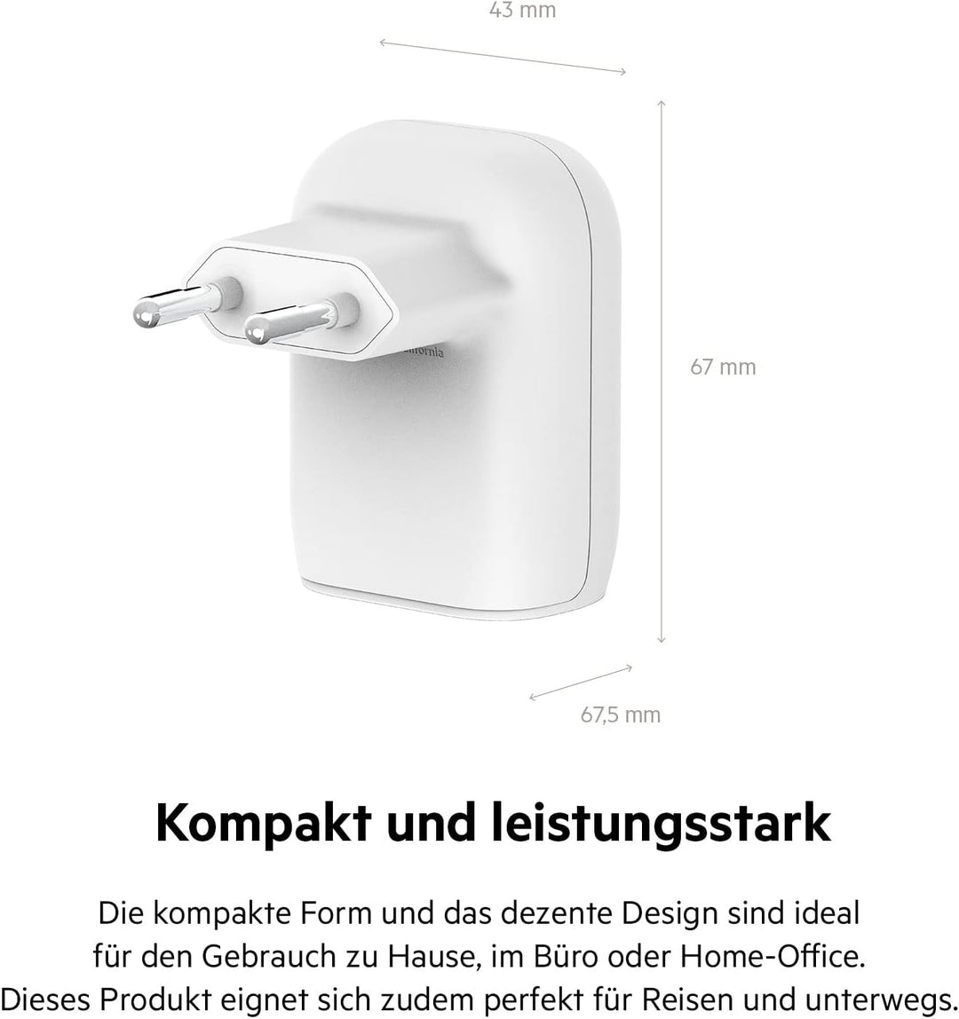 Belkin USB-C PPS PD Handy-Ladegerät, 37 W, mit 2 Anschlüssen, Power Delivery, 25-W-USBC- und 13-W-US
