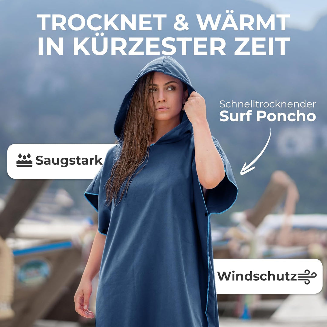 NirvanaShape Handtuch-Poncho für Erwachsene, Umziehhilfe & Handtuch zugleich, Surf-Poncho mit Quick-