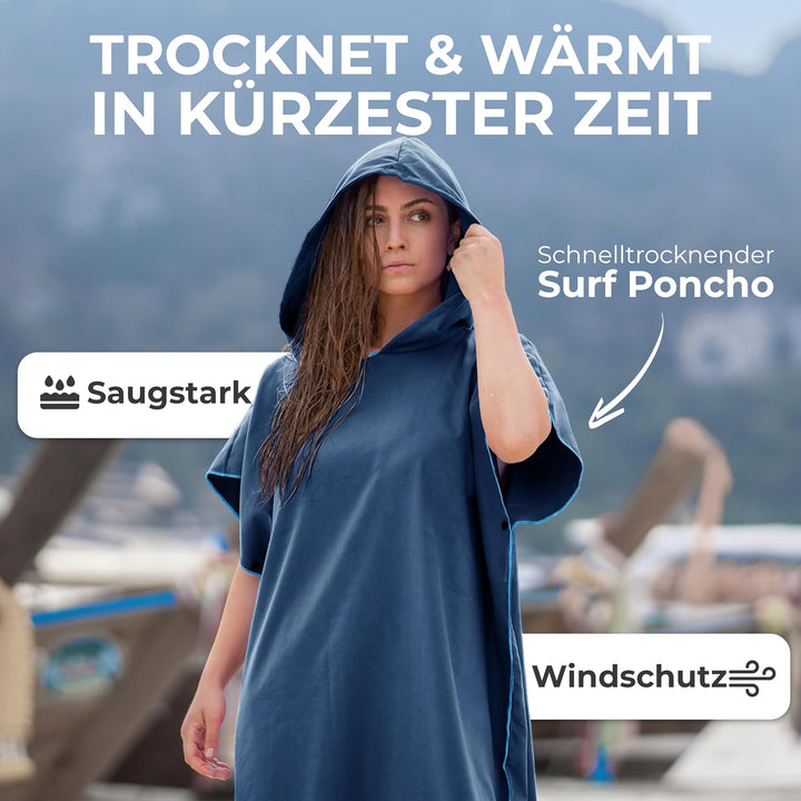 NirvanaShape Handtuch-Poncho für Erwachsene, Umziehhilfe & Handtuch zugleich, Surf-Poncho mit Quick-