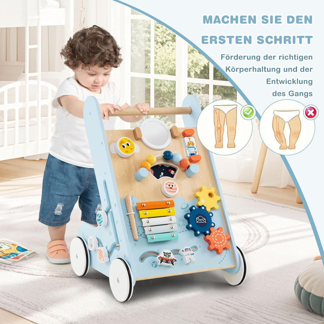 COSTWAY Lauflernwagen Holz, Baby Lauflernhilfe zum Schieben und Ziehen, Montessori Laufspielzeug mit